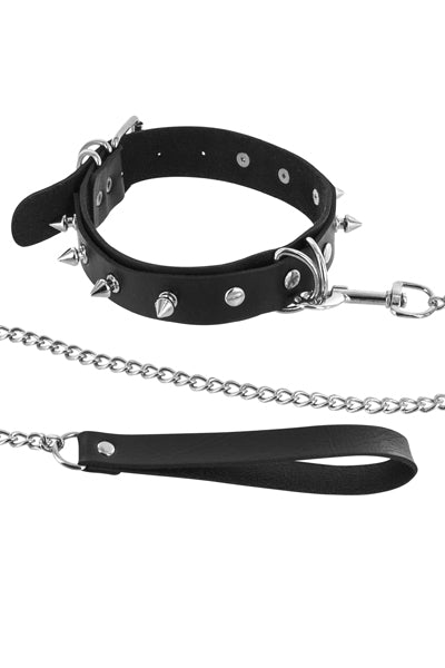 Fetish Tentation - Collare Regolabile con Borchie e Guinzaglio - Nero