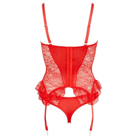 Sexy rotes Dessous-Set für Damen: Gupiere mit Strümpfen und heißem String-Slip